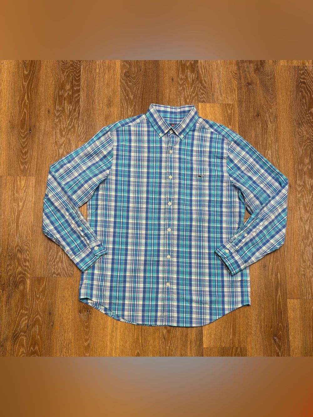 Vineyard Vines Blue and Teal Plaid Button-Down Shirt